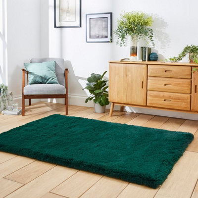 Jewel Green Shaggy Plain Modern Polyester Easy to Clean Rug for Living Room and Bedroom-150cm X 230cm
