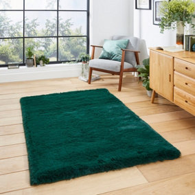 Jewel Green Shaggy Plain Modern Polyester Easy to Clean Rug for Living Room and Bedroom-60cm X 120cm