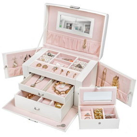 Jewellery box with mirror incl. key - white