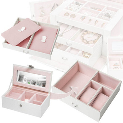 Jewellery box with mirror incl. key - white