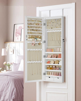 Full Length Mirror Jewelry Cabinet, Wall-Mounted Jewelry Organizer w/Makeup  Mirror, Ring Slots and Necklace Hooks, Large Storage Jewelry Armoire for  Bedroom, Dressing Room (Brown)