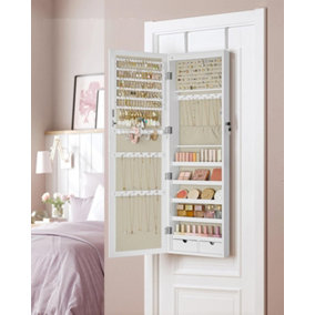 Jewellery Cabinet Armoire, Lockable Wall-Mounted Storage Organiser Unit for Necklace Earring, with Mirror and Various Compartments