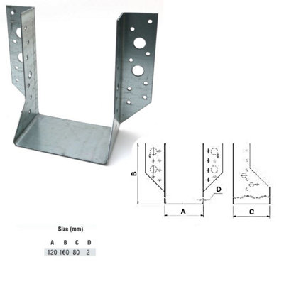 Jiffy Timber Joist Hangers Decking Lofts Roofing Zinc Packs - Size 120x160x80x2mm - Pack of 10