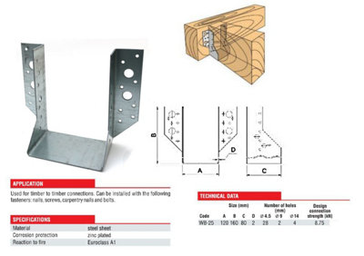 Jiffy Timber Joist Hangers Decking Lofts Roofing Zinc Packs - Size 120x160x80x2mm - Pack of 10