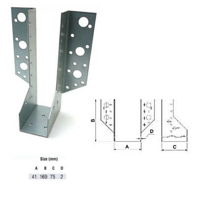 Jiffy Timber Joist Hangers Decking Lofts Roofing Zinc Packs - Size 41x169x75x2mm - Pack of 1