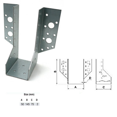 Jiffy Timber Joist Hangers Decking Lofts Roofing Zinc Packs - Size 50x145x75x2mm - Pack of 1