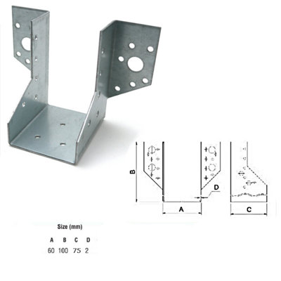 Jiffy Timber Joist Hangers Decking Lofts Roofing Zinc Packs - Size 60x100x75x2mm - Pack of 10