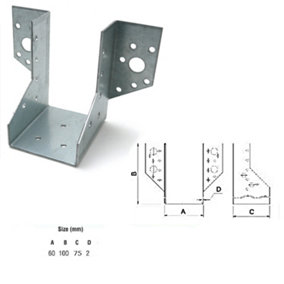 Jiffy Timber Joist Hangers Decking Lofts Roofing Zinc Packs - Size 60x100x75x2mm - Pack of 20