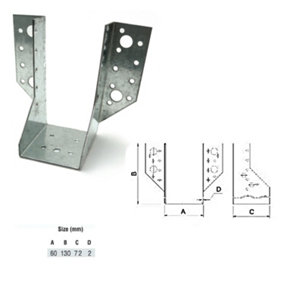 Jiffy Timber Joist Hangers Decking Lofts Roofing Zinc Packs - Size 60x130x72x2mm - Pack of 20