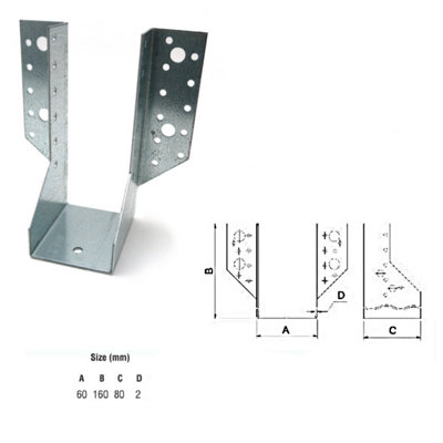 Jiffy Timber Joist Hangers Decking Lofts Roofing Zinc Packs - Size 60x160x80x2mm - Pack of 10