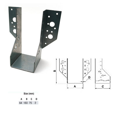 Jiffy Timber Joist Hangers Decking Lofts Roofing Zinc Packs - Size 64x150x75x2mm - Pack of 1