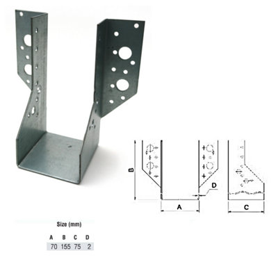 Jiffy Timber Joist Hangers Decking Lofts Roofing Zinc Packs - Size 70x155x75x2mm - Pack of 1