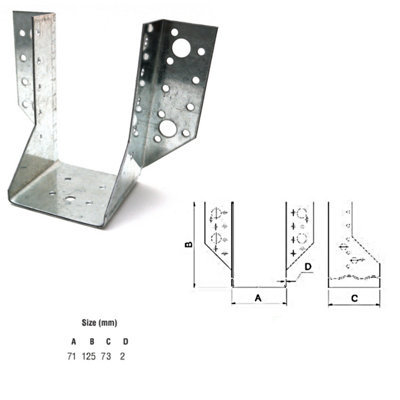 Jiffy Timber Joist Hangers Decking Lofts Roofing Zinc Packs - Size 71x125x73x2mm - Pack of 1