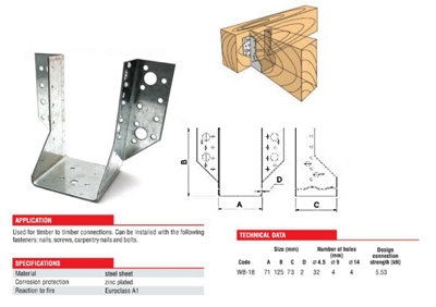Jiffy Timber Joist Hangers Decking Lofts Roofing Zinc Packs - Size 71x125x73x2mm - Pack of 1