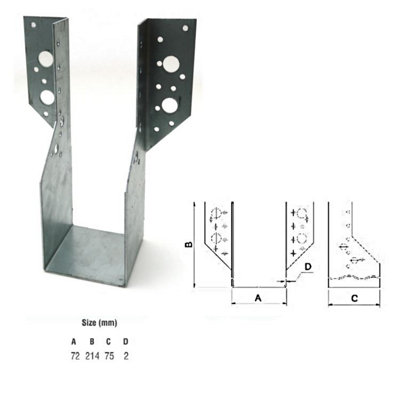 Jiffy Timber Joist Hangers Decking Lofts Roofing Zinc Packs - Size 72x214x75x2mm - Pack of 10