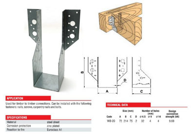 Jiffy Timber Joist Hangers Decking Lofts Roofing Zinc Packs - Size 72x214x75x2mm - Pack of 20
