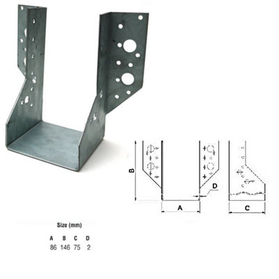 Jiffy Timber Joist Hangers Decking Lofts Roofing Zinc Packs - Size 86x146x75x2mm - Pack of 10