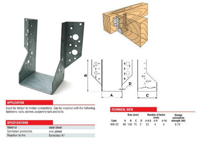 Jiffy Timber Joist Hangers Decking Lofts Roofing Zinc Packs - Size 86x146x75x2mm - Pack of 5