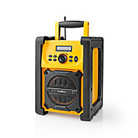 Job Site FM Radio with Bluetooth, IPX5 Water Resistant Portable Heavy Duty Speaker with AUX In, 20 Pre-set & Carry Handle, Battery