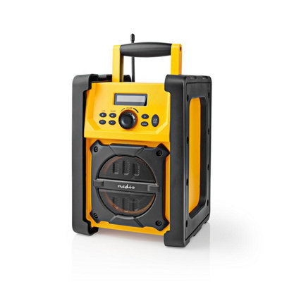 Job Site FM Radio with Bluetooth, IPX5 Water Resistant Portable Heavy Duty Speaker with AUX In, 20 Pre-set & Carry Handle, Battery