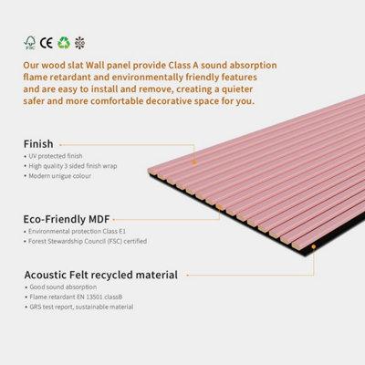 Jobu Acoustic Wall Panels in Petal Pink with Black Backing 240cm x 60cm
