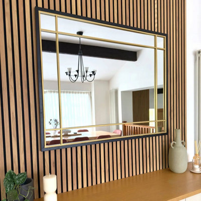 Jobu home - Aimi - Black & Gold Metal Rectangle Window Mirror - 120cm x 95cm