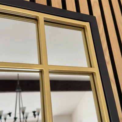Jobu home - Aimi - Black & Gold Metal Rectangle Window Mirror - 120cm x 95cm