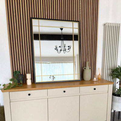 Jobu home - Aimi - Black & Gold Metal Rectangle Window Mirror - 120cm x 95cm
