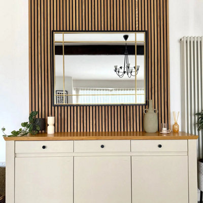 Jobu home - Aimi - Black & Gold Metal Rectangle Window Mirror - 120cm x 95cm