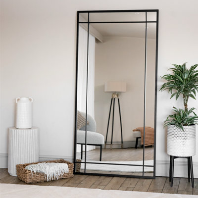 Jobu Home Aimi Black Metal Full-Length Window Mirror 180cm x 90cm Modern Rectangular Leaner or Wall-Mounted Mirror