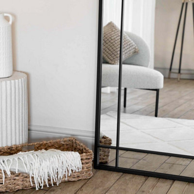 Jobu Home Aimi Black Metal Full-Length Window Mirror 180cm x 90cm Modern Rectangular Leaner or Wall-Mounted Mirror