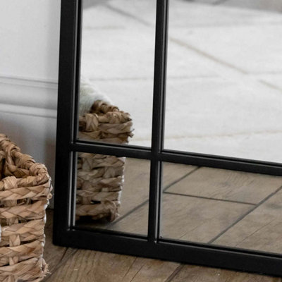 Jobu Home Aimi Black Metal Full-Length Window Mirror 180cm x 90cm Modern Rectangular Leaner or Wall-Mounted Mirror