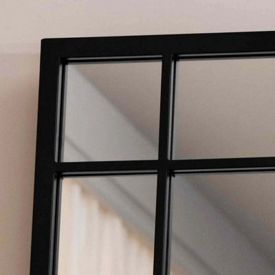 Jobu Home Aimi Black Metal Full-Length Window Mirror 180cm x 90cm Modern Rectangular Leaner or Wall-Mounted Mirror