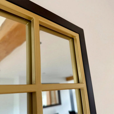 Jobu home - Aimi - Full Length Black & Gold Metal Rectangle Window Mirror - 180cm x 105cm