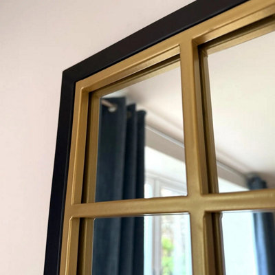 Jobu home - Aimi - Full Length Black & Gold Metal Rectangle Window Mirror - 180cm x 105cm