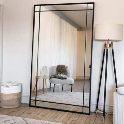 Jobu home - Aimi - Full Length Black Metal Rectangle Window Mirror - 180cm x 105cm