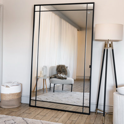 Jobu home - Aimi - Full Length Black Metal Rectangle Window Mirror - 200cm x 120cm