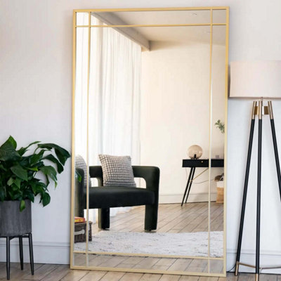 Jobu home - Aimi - Full Length Gold Metal Rectangle Window Mirror - 180cm x 90cm