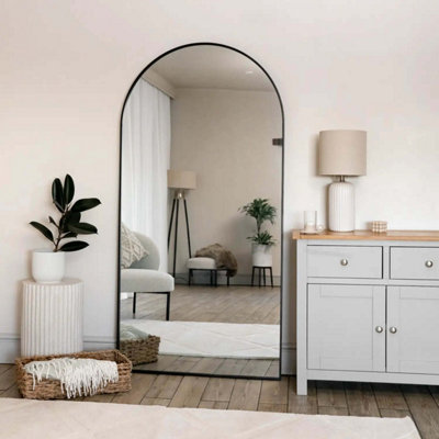 Jobu Home - Akiko, Full Length Black Metal Arched Mirror - 180cm x 90cm