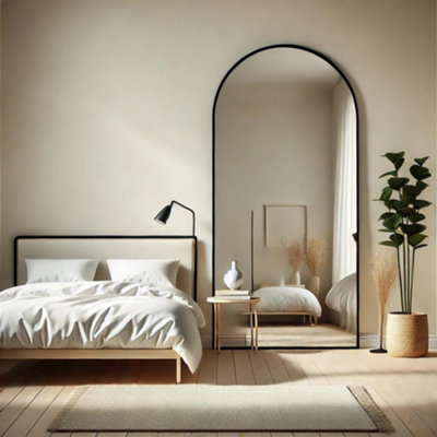 Jobu Home - Akiko, Full Length Black Metal Arched Mirror - 180cm x 90cm