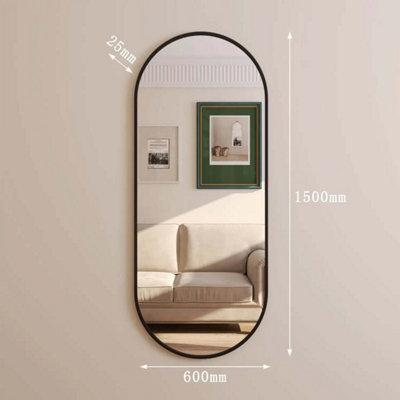 Jobu Home - Emi, Full Length Black Metal Runway Oval Mirror - 150cm x 60cm