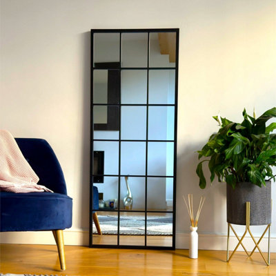 Kyō - Full Length Black Metal Rectangle Lattice Window Mirror - 180cm x 90cm main image 1