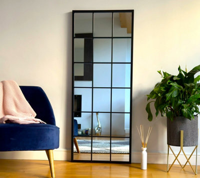 Jobu home - Kyo - Full Length Black Metal Rectangle Lattice Grid Mirror - 150cm x 60cm