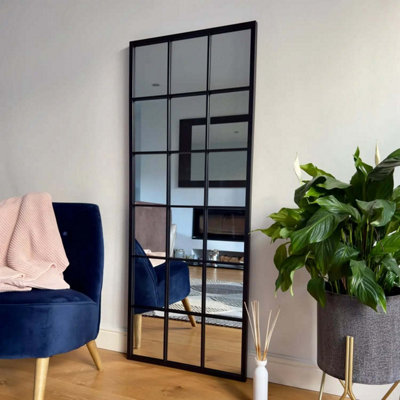 Jobu home - Kyo - Full Length Black Metal Rectangle Lattice Grid Mirror - 150cm x 60cm