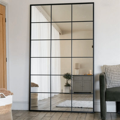 Jobu home - Kyo - Full Length Black Metal Rectangle Lattice Grid Mirror - 180cm x 105cm