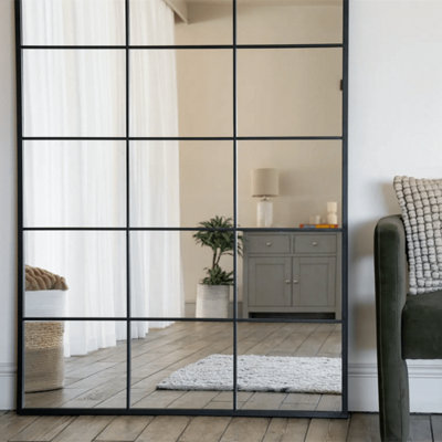 Jobu home - Kyo - Full Length Black Metal Rectangle Lattice Grid Mirror - 180cm x 105cm