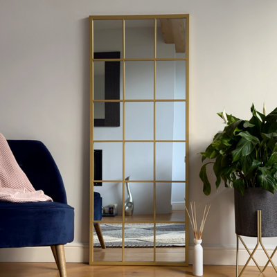 Jobu home - Kyo - Full Length Gold Metal Rectangle Lattice Grid Mirror - 150cm x 60cm