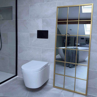 Jobu home - Kyo - Full Length Gold Metal Rectangle Lattice Grid Mirror - 150cm x 60cm