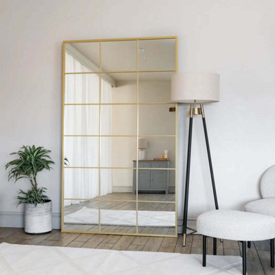 Jobu home - Kyo - Full Length Gold Metal Rectangle Lattice Grid Mirror - 180cm x 105cm