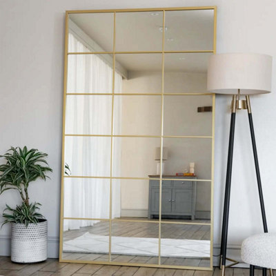 Jobu home - Kyo - Full Length Gold Metal Rectangle Lattice Window Mirror - 180cm x 90cm